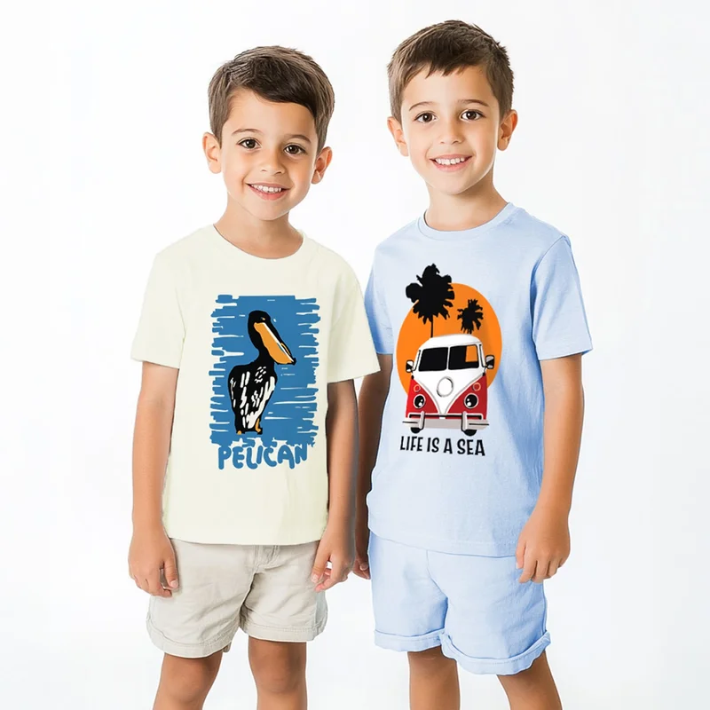 Nautinati Nautinati Boys' Pack of 2 Cotton Beach Graphic Printed T-shirts